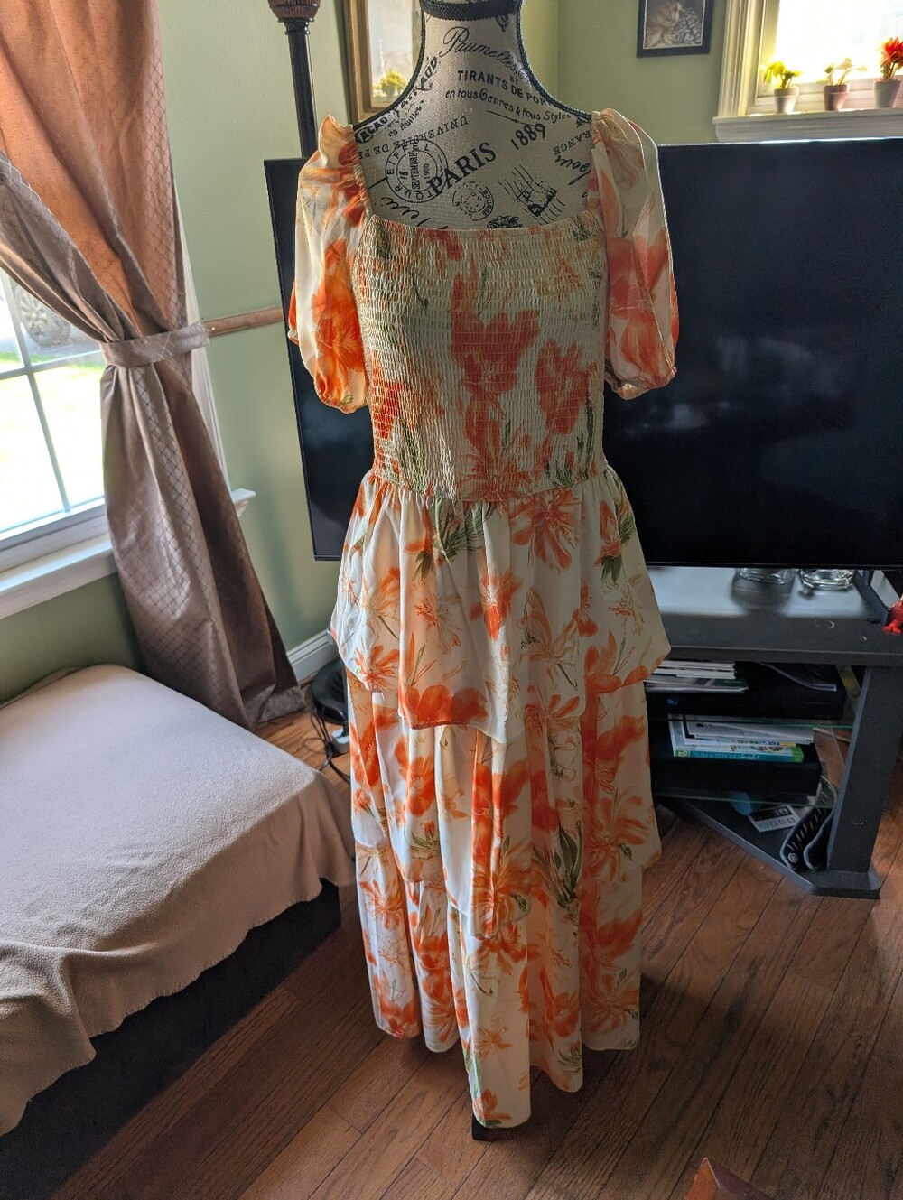 BTFBM Women's Floral Smocked Tiered Maxi Dress Size Large